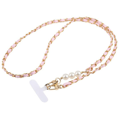Adjustable Crossbody Phone Lanyard Faux Leather Metal Beads Chain with Tether Pad, 120cm