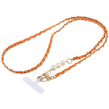 Adjustable Crossbody Phone Lanyard Faux Leather Metal Beads Chain with Tether Pad, 120cm
