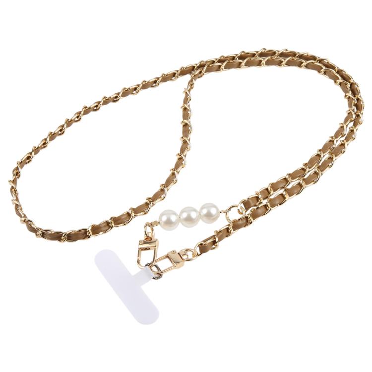Adjustable Crossbody Phone Lanyard Faux Leather Metal Beads Chain with Tether Pad, 120cm