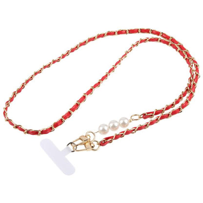 Adjustable Crossbody Phone Lanyard Faux Leather Metal Beads Chain with Tether Pad, 120cm