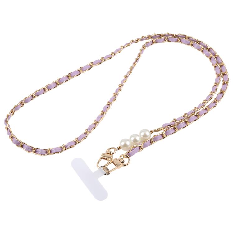 Adjustable Crossbody Phone Lanyard Faux Leather Metal Beads Chain with Tether Pad, 120cm