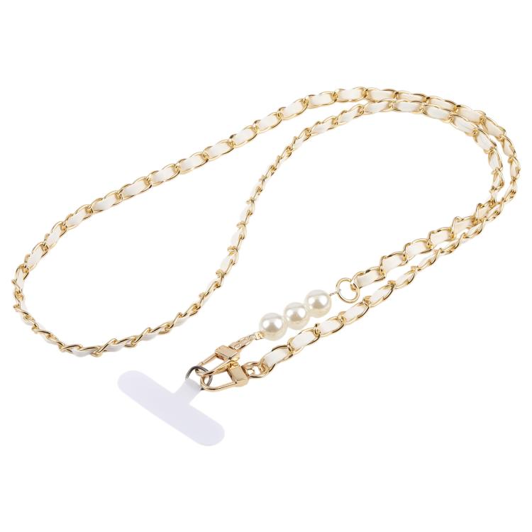 Adjustable Crossbody Phone Lanyard Faux Leather Metal Beads Chain with Tether Pad, 120cm