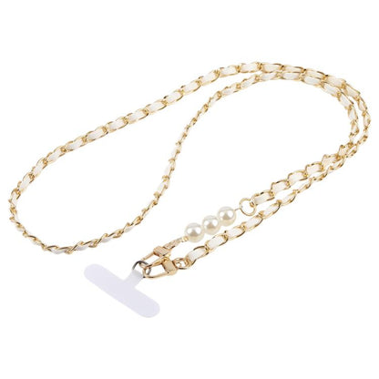 Adjustable Crossbody Phone Lanyard Faux Leather Metal Beads Chain with Tether Pad, 120cm
