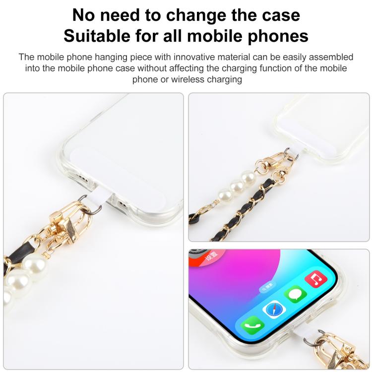 Adjustable Crossbody Phone Lanyard Faux Leather Metal Beads Chain with Tether Pad, 120cm