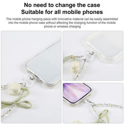 Tulip Flower Beaded Phone Charm Wrist Strap with Tether Pad for Women Girls