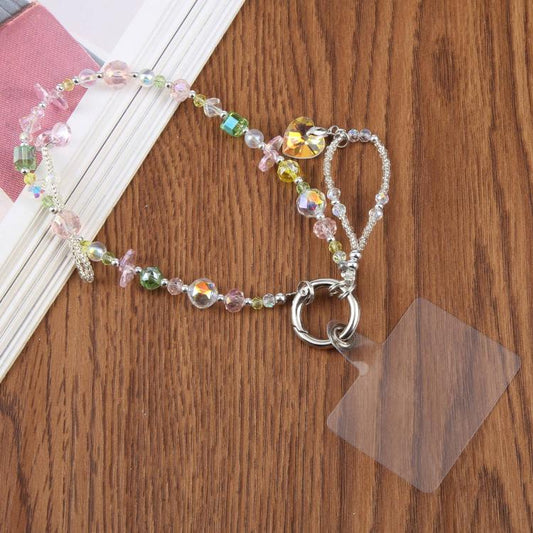 Flat Disc Beaded Phone Charm Wrist Strap with Tether Pad for Women Girls