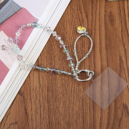 Flat Disc Beaded Phone Charm Wrist Strap with Tether Pad for Women Girls