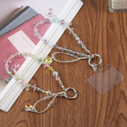 Flat Disc Beaded Phone Charm Wrist Strap with Tether Pad for Women Girls