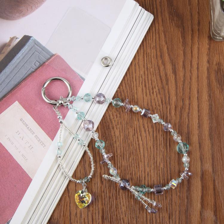 Flat Disc Beaded Phone Charm Wrist Strap with Tether Pad for Women Girls