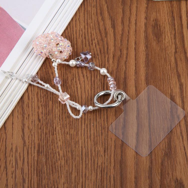 Braided Heart Beaded Phone Charm Wrist Strap with Tether Pad for Women Girls