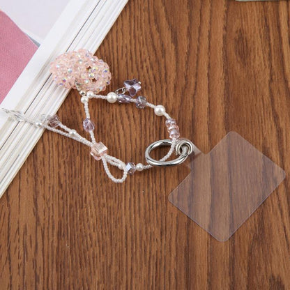 Braided Heart Beaded Phone Charm Wrist Strap with Tether Pad for Women Girls