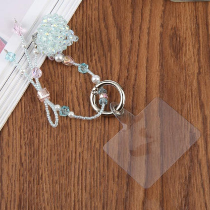 Braided Heart Beaded Phone Charm Wrist Strap with Tether Pad for Women Girls