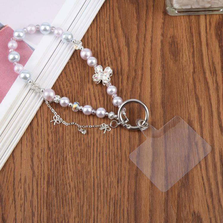 Four-Leaf Clover Tassel Beaded Phone Charm Wrist Strap with Tether Pad for Women Girls