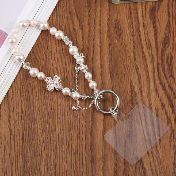 Four-Leaf Clover Tassel Beaded Phone Charm Wrist Strap with Tether Pad for Women Girls