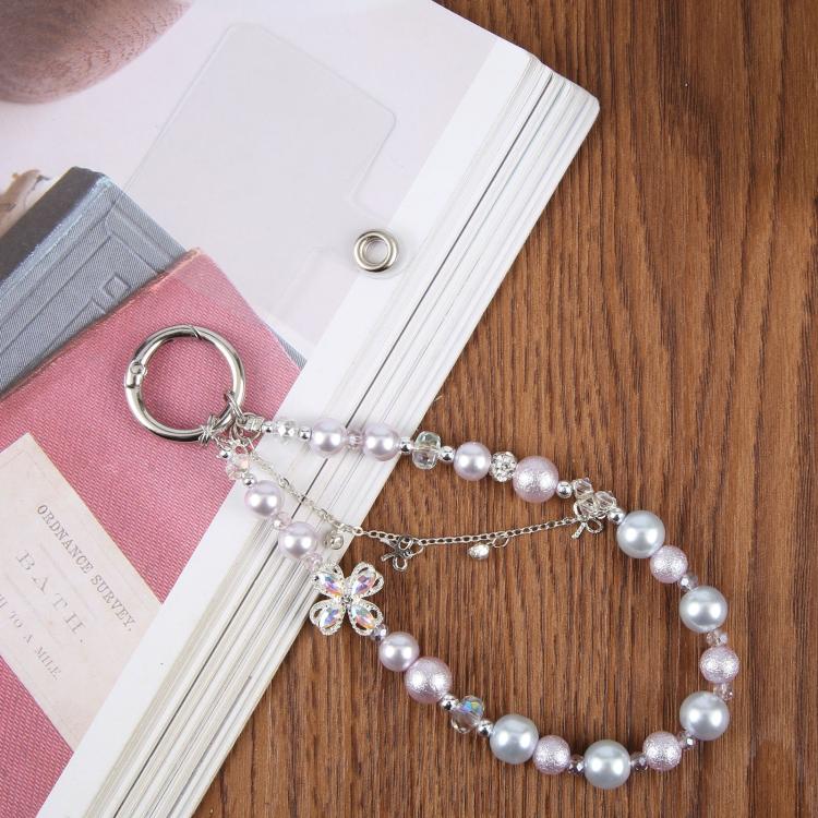 Four-Leaf Clover Tassel Beaded Phone Charm Wrist Strap with Tether Pad for Women Girls