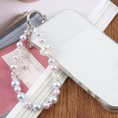 Four-Leaf Clover Tassel Beaded Phone Charm Wrist Strap with Tether Pad for Women Girls