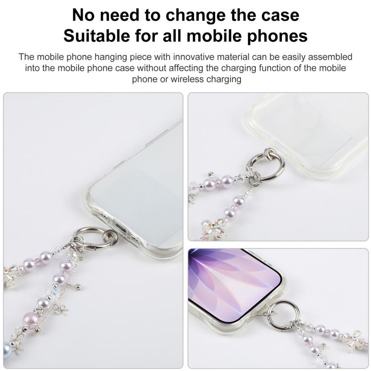 Four-Leaf Clover Tassel Beaded Phone Charm Wrist Strap with Tether Pad for Women Girls