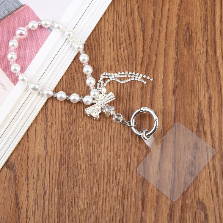 Bow Tassel Beaded Phone Charm Wrist Strap with Tether Pad for Women Girls