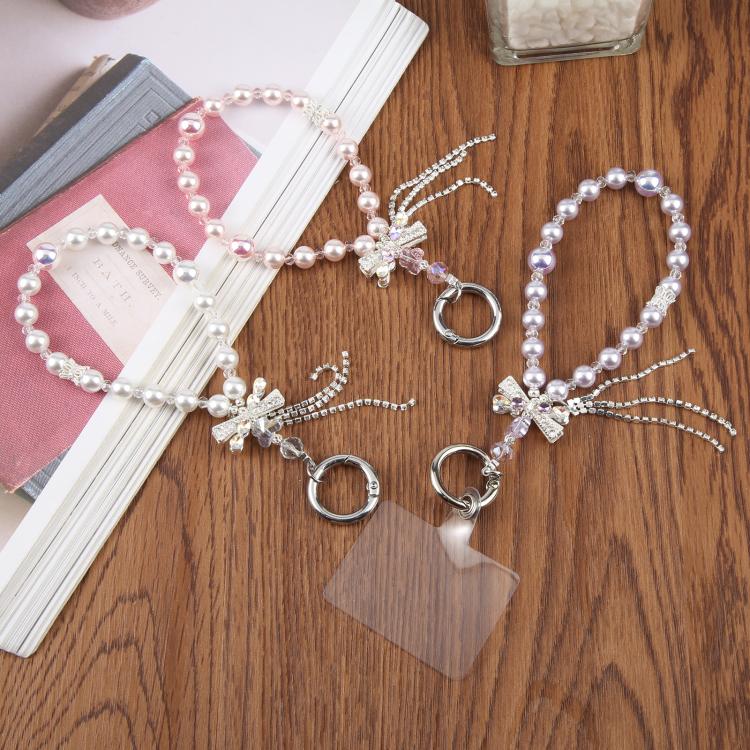 Bow Tassel Beaded Phone Charm Wrist Strap with Tether Pad for Women Girls