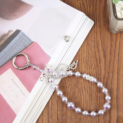 Bow Tassel Beaded Phone Charm Wrist Strap with Tether Pad for Women Girls