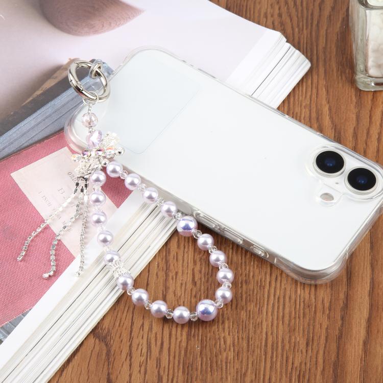 Bow Tassel Beaded Phone Charm Wrist Strap with Tether Pad for Women Girls