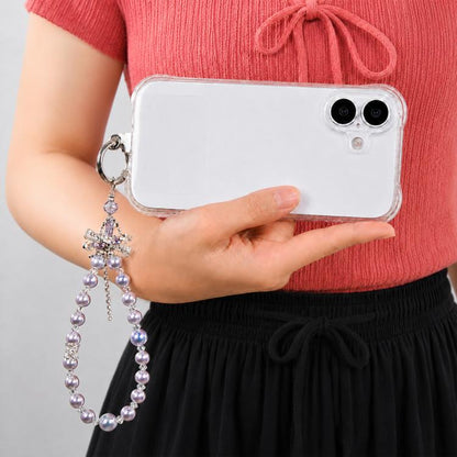 Bow Tassel Beaded Phone Charm Wrist Strap with Tether Pad for Women Girls