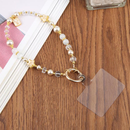 Lucky Beaded Phone Charm Wrist Strap with Tether Pad for Women Girls