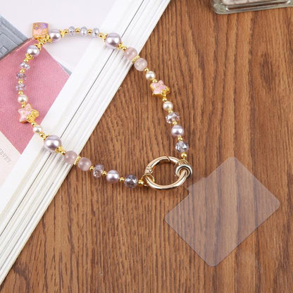 Lucky Beaded Phone Charm Wrist Strap with Tether Pad for Women Girls