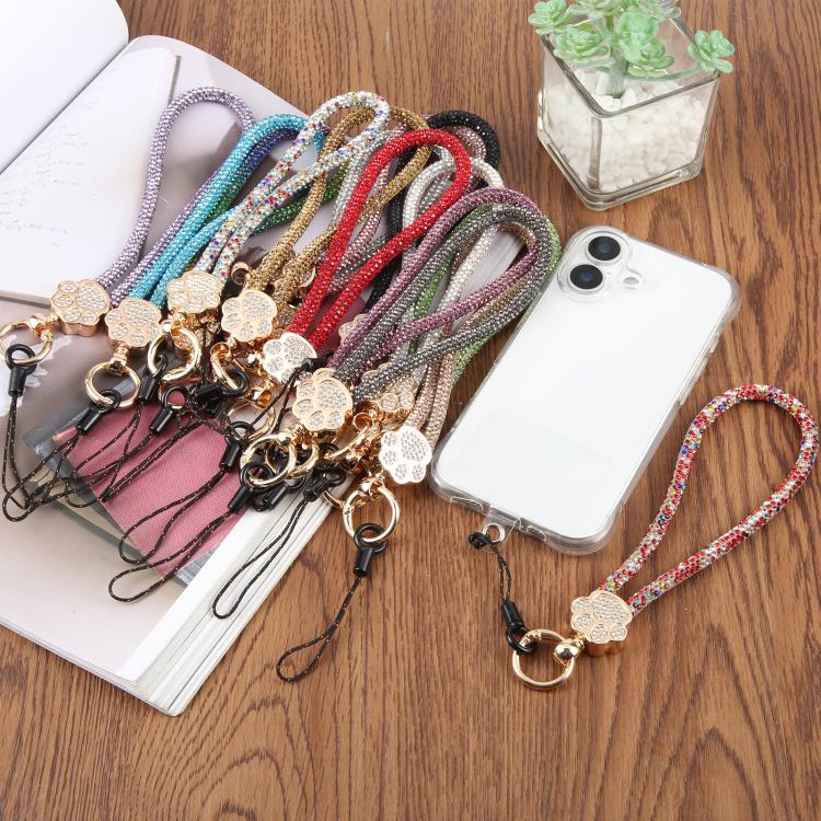 Cat Paw Rhinestones Phone Charm Wrist Strap with Tether Pad for Women Girls