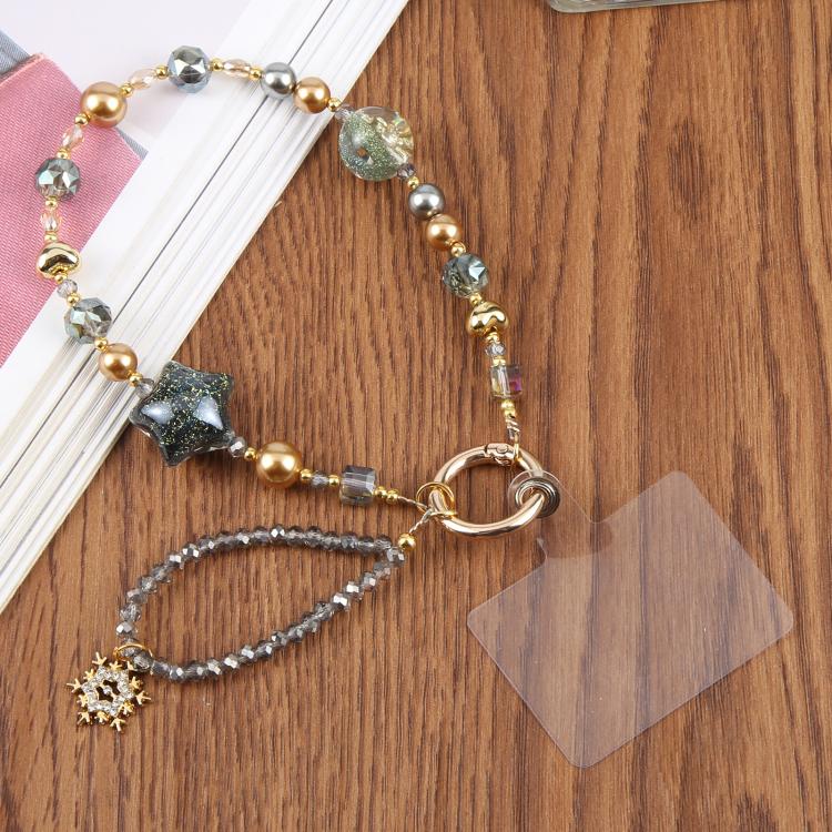 Star Snowflake Beaded Phone Charm Wrist Strap with Tether Pad for Women Girls