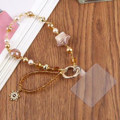 Star Snowflake Beaded Phone Charm Wrist Strap with Tether Pad for Women Girls