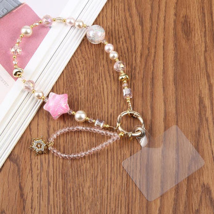 Star Snowflake Beaded Phone Charm Wrist Strap with Tether Pad for Women Girls