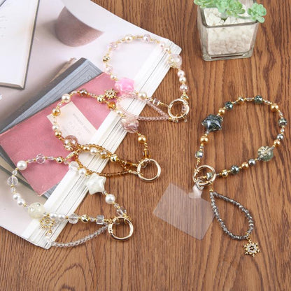 Star Snowflake Beaded Phone Charm Wrist Strap with Tether Pad for Women Girls
