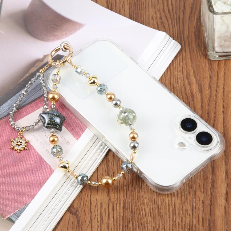Star Snowflake Beaded Phone Charm Wrist Strap with Tether Pad for Women Girls