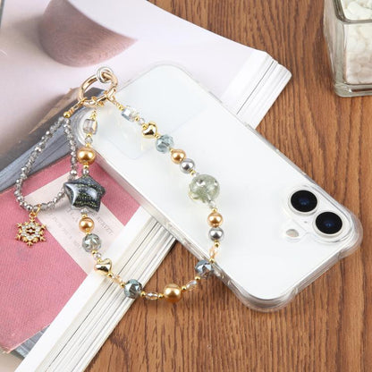 Star Snowflake Beaded Phone Charm Wrist Strap with Tether Pad for Women Girls
