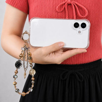 Star Snowflake Beaded Phone Charm Wrist Strap with Tether Pad for Women Girls