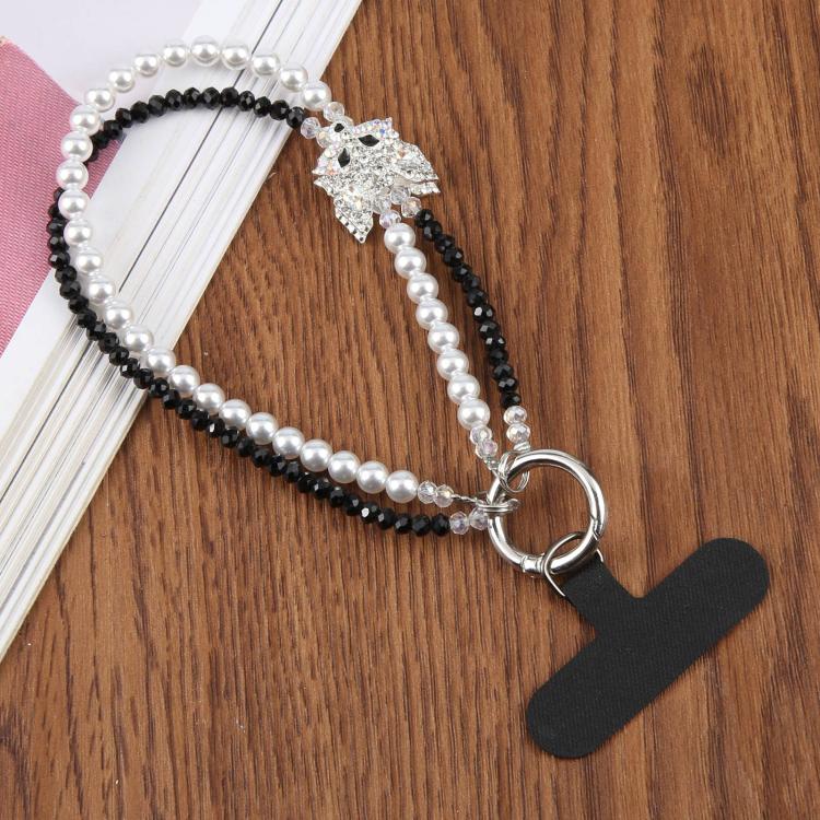 Fox Double Layer Beaded Phone Charm Wrist Strap with Tether Pad for Women Girls