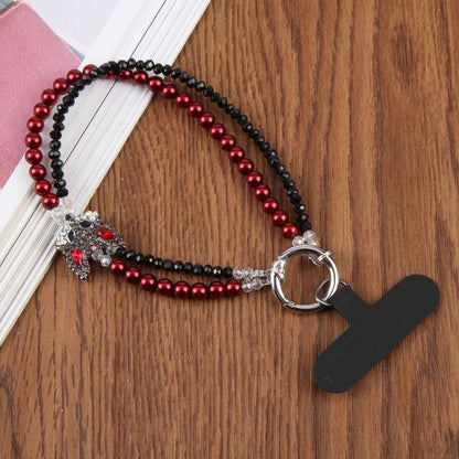 Fox Double Layer Beaded Phone Charm Wrist Strap with Tether Pad for Women Girls