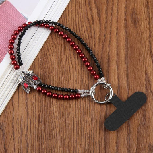 Fox Double Layer Beaded Phone Charm Wrist Strap with Tether Pad for Women Girls
