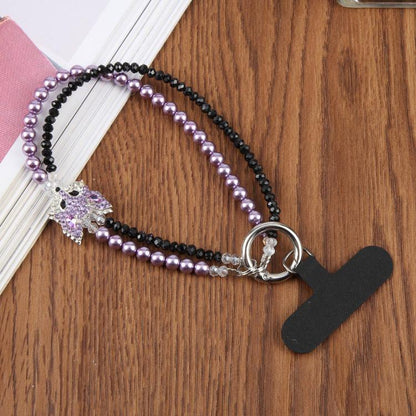 Fox Double Layer Beaded Phone Charm Wrist Strap with Tether Pad for Women Girls