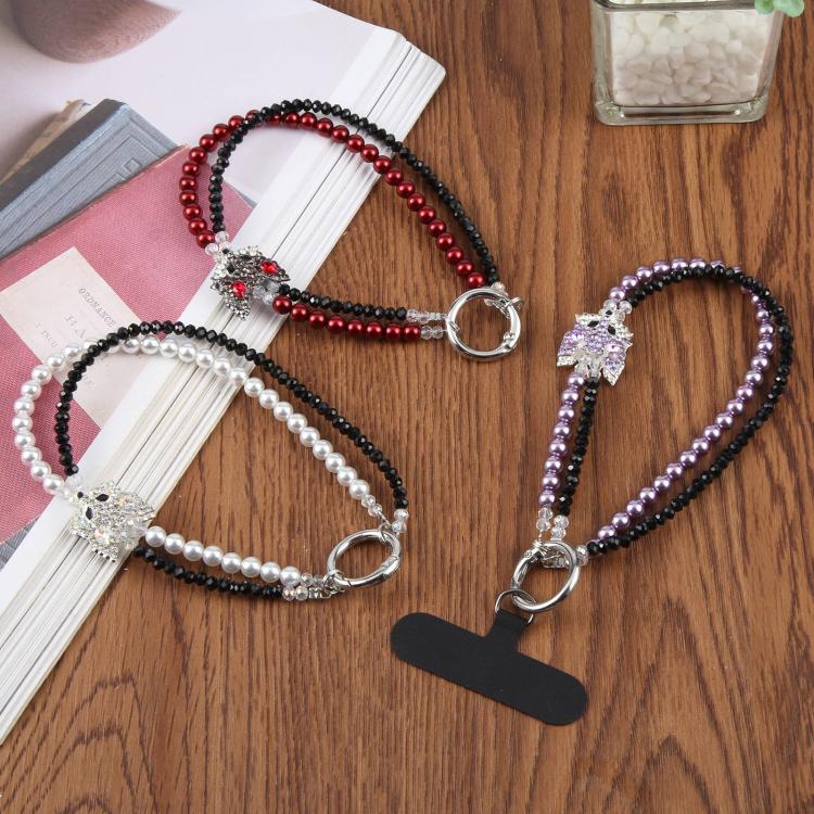 Fox Double Layer Beaded Phone Charm Wrist Strap with Tether Pad for Women Girls