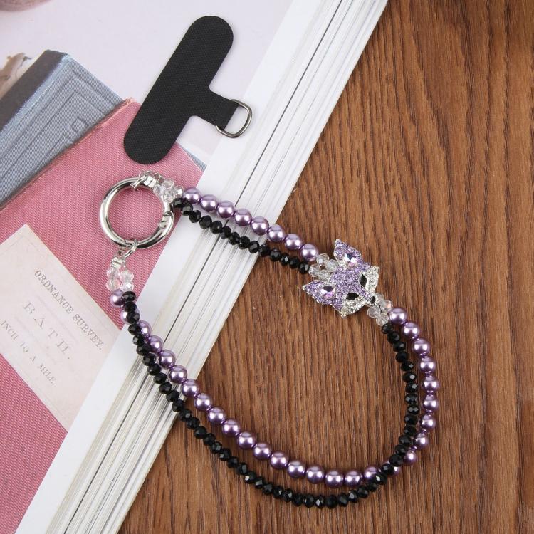 Fox Double Layer Beaded Phone Charm Wrist Strap with Tether Pad for Women Girls