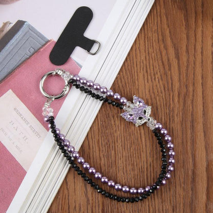 Fox Double Layer Beaded Phone Charm Wrist Strap with Tether Pad for Women Girls