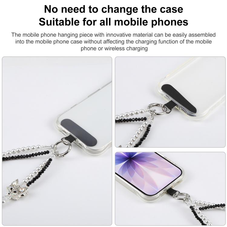Fox Double Layer Beaded Phone Charm Wrist Strap with Tether Pad for Women Girls