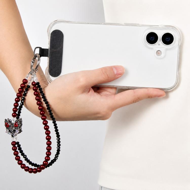Fox Double Layer Beaded Phone Charm Wrist Strap with Tether Pad for Women Girls