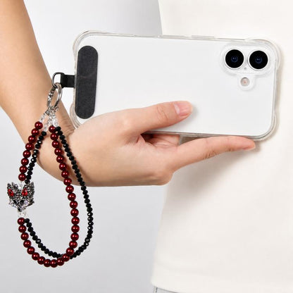 Fox Double Layer Beaded Phone Charm Wrist Strap with Tether Pad for Women Girls