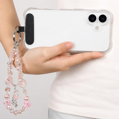 Crescent Moon Short Beaded Phone Charm Wrist Strap with Tether Pad for Women Girls