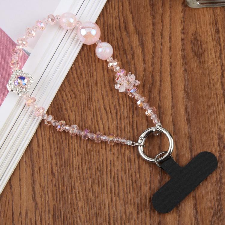 Four-Leaf Clover Beaded Phone Charm Wrist Strap with Tether Pad for Women Girls