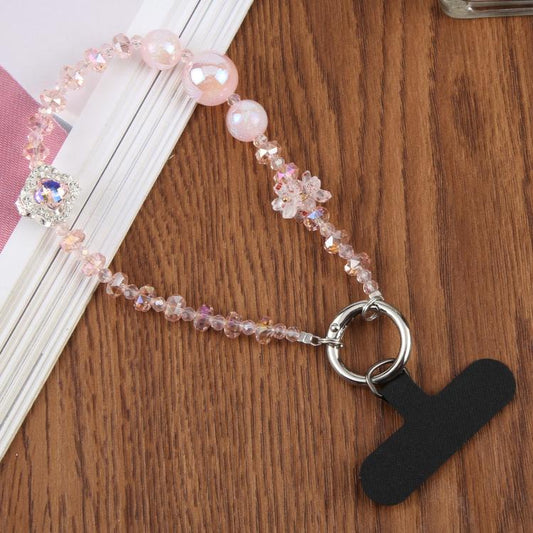 Four-Leaf Clover Beaded Phone Charm Wrist Strap with Tether Pad for Women Girls