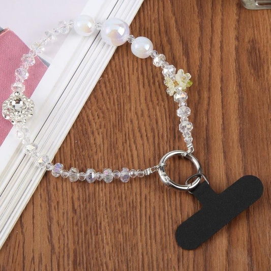 Four-Leaf Clover Beaded Phone Charm Wrist Strap with Tether Pad for Women Girls